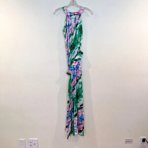 SEA Through Tie Dye Lightweight Belted Halter Beach Cover Up Maxi Dress OS